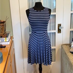Ella Moss Blue and Black Striped Midi Dress